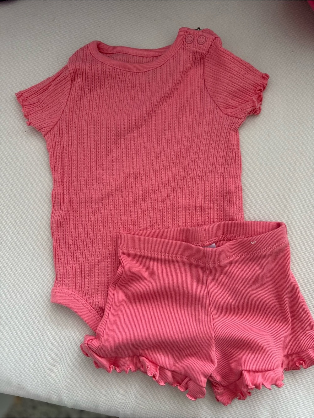 Carter's Pink Ribbed Short Sleeve Bodysuit & Shorts Set
